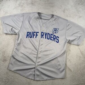 Vintage Ruff Ryders Jersey Mens XL Grey Baseball DMX Button Embroidered Hip Hop